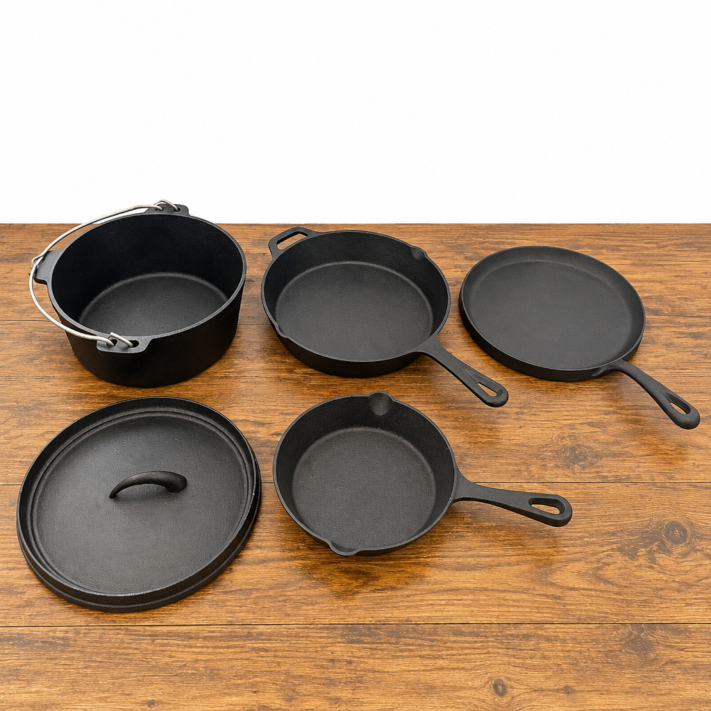 Pre-Seasoned 5-Piece Cast Iron Kitchen Cookware Set